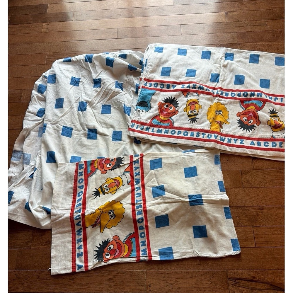 Vintage Sesame Street Flannel Twin Sheets Bert Ernie Cookie Monster Bert